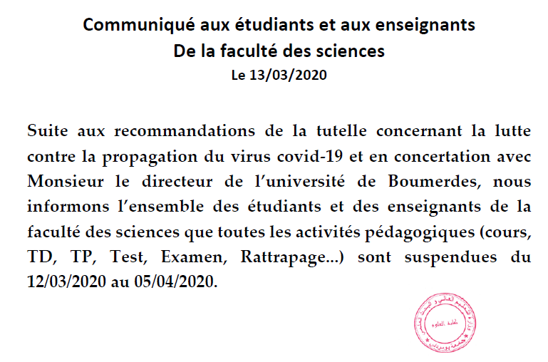 Communiqué FS Univ-Boumerdes 